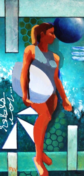 Surfeuse 绘画 标题为“Surfeuse” 由Francois Xavier Vaudeleau, 原创艺术品, 丙烯 安装在木质担架架上