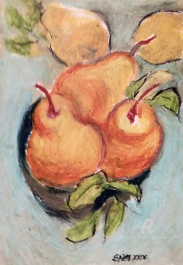 Pittura intitolato "Les poires ll." da Slobodan Spasojevic (Spaki), Opera d'arte originale, Pastello