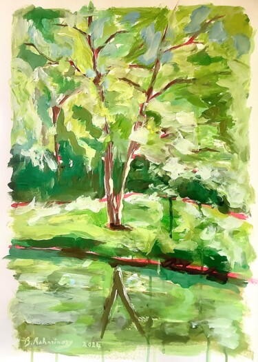 Peinture intitulée "Nature arbre et riv…" par Bruno Raharinosy, Œuvre d'art originale, Acrylique