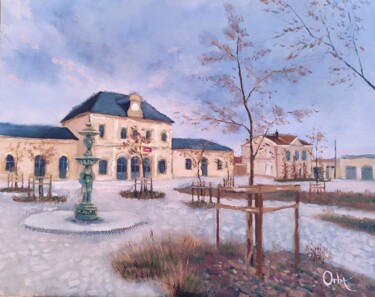 Painting titled "La gare de Saint-Di…" by David Orban, Original Artwork, Oil
