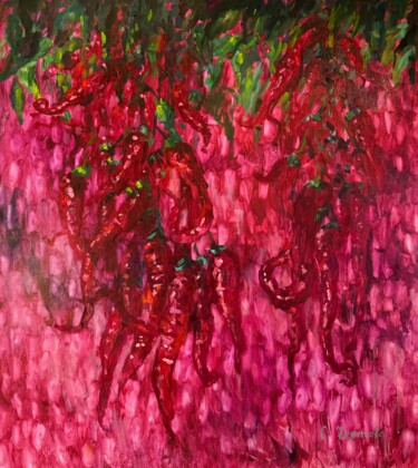 Dance of the Chili Peppers Pintura intitulada "Dance of the Chili…" por Svetlana Chertova, Obras de arte originais, Óleo Montado em Painel de madeira