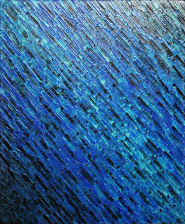 Diagonale bleue irisée. Malarstwo zatytułowany „Diagonale bleue iri…” autorstwa Jonathan Pradillon, Oryginalna praca, Akryl Zamontowany na Drewniana…