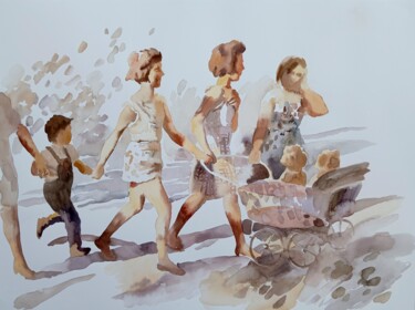 Painting titled "Twins, retro, black…" by Marina Lukianova, Original Artwork, Watercolor
