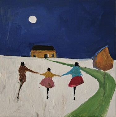Painting titled "Moon" by Mariusz Makula, Original Artwork, Oil