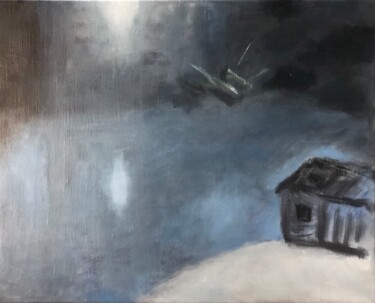 ‘Et du métal vivant sort en bleus angelus’ Schilderij getiteld "‘Et du métal vivant…" door Alla Sergeyeva, Origineel Kunstwerk, Olie Gemonteerd op Frame voor houten br…