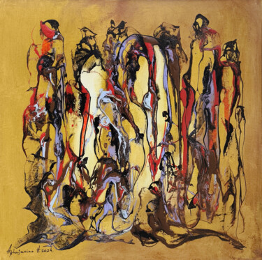 Ethereal Figures Painting titled "Ethereal Figures" by Harutyun Aghajanyan, Original Artwork, Oil Mounted on Wood Stretcher frame