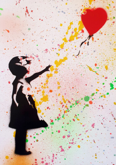 Painting titled "Girl BALLON coeur 2…" by Spaco, Original Artwork, Acrylic