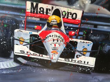 绘画 标题为“Ayrton Senna Honda…” 由Anthony, 原创艺术品, 丙烯 安装在木质担架架上