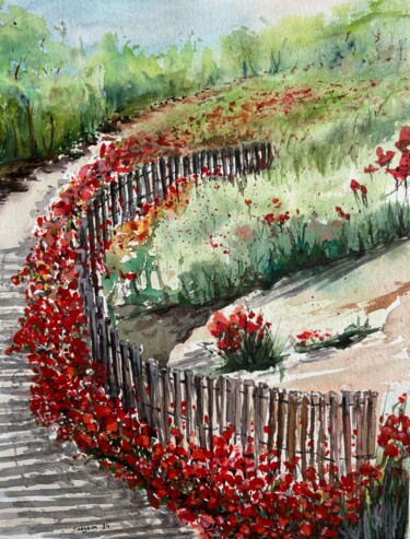 绘画 标题为“Coquelicot” 由Snezana Grand, 原创艺术品, 水彩