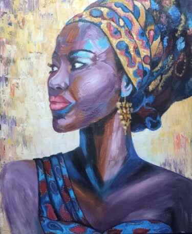Schilderij getiteld "ZTHE WOMEN WITH THE…" door Iker, Origineel Kunstwerk, Olie Gemonteerd op Frame voor houten brancard
