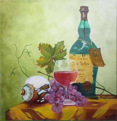 Peinture intitulée "WINE AND GRAPES(stu…" par Iker, Œuvre d'art originale, Huile Monté sur Châssis en bois