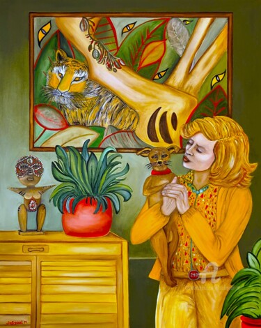 Painting titled "Prédateurs" by Sofigael M., Original Artwork, Oil Mounted on Wood Stretcher frame