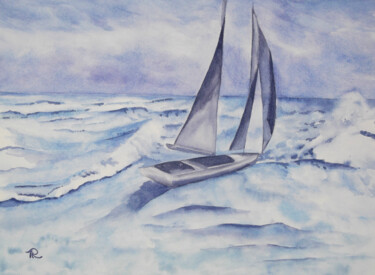 AQUARELLE originale et unique: Mer agitée 1 绘画 标题为“AQUARELLE originale…” 由Isabelle Redonnet, 原创艺术品, 水彩