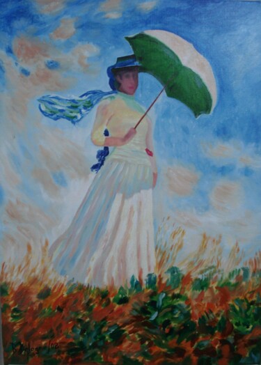 Peinture intitulée "FEMME A L  OMBRELLE…" par Bertrand Delogne, Œuvre d'art originale, Huile Monté sur Châssis en bois