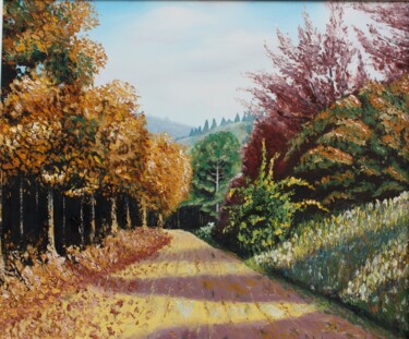 L' ALLEE DE CHATAIGNERS Peinture intitulée "L' ALLEE DE CHATAI…" par Bertrand Delogne, Œuvre d'art originale, Huile Monté sur Châssis en bois