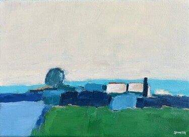 Painting titled "Paysage au ciel bla…" by Johanne Spinella, Original Artwork, Acrylic
