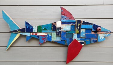 Скульптура под названием "Grand Requin bleu" - Jean René Petibon, Подлинное произведение искусства, Дерево