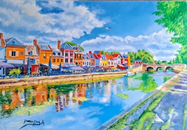 Peinture intitulée "QUARTIER ST LEU AMI…" par Alain Dervillez, Œuvre d'art originale, Huile Monté sur Châssis en bois