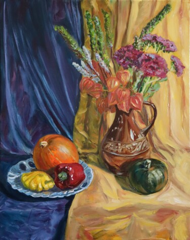 绘画 标题为“Still life with flo…” 由Elena Ushanova, 原创艺术品, 油 安装在木质担架架上