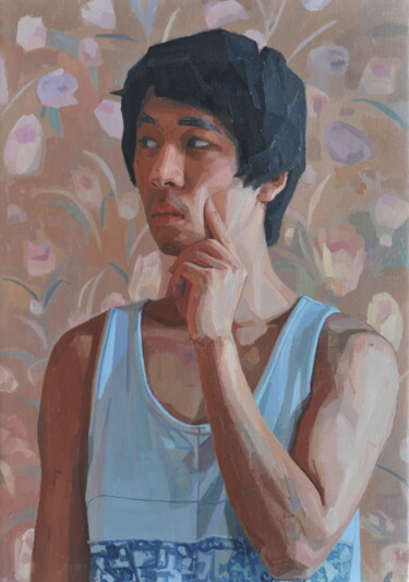 Schilderij getiteld "Portrait sample 3" door Zhen Hao He, Origineel Kunstwerk, Olie Gemonteerd op Frame voor houten brancard