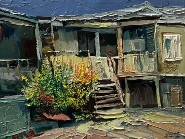 The Quiet Yard Painting titled "The Quiet Yard" by Vahe Bagumyan, Original Artwork, Oil Mounted on Wood Stretcher frame