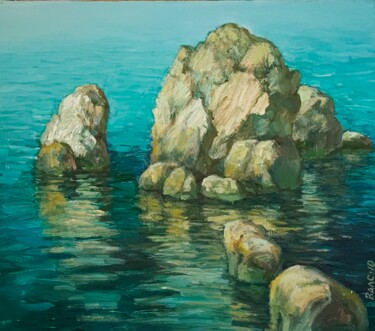 Schilderij getiteld "Крымский берег" door Vitalij Valsamaki, Origineel Kunstwerk, Olie Gemonteerd op Frame voor houten branc…