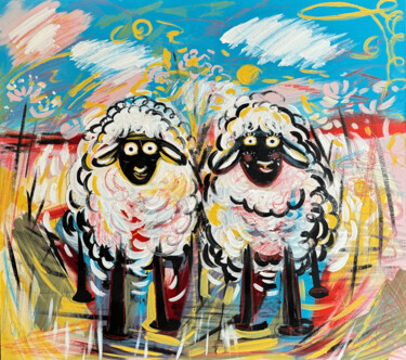 绘画 标题为“Sheep grazing the p…” 由Anna Bugera, 原创艺术品, 丙烯 安装在木质担架架上