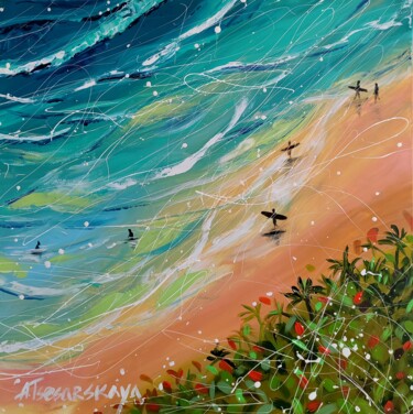 Painting titled "Summer vibes - seas…" by Aliaksandra Tsesarskaya, Original Artwork, Acrylic Mounted on Wood Stretcher frame