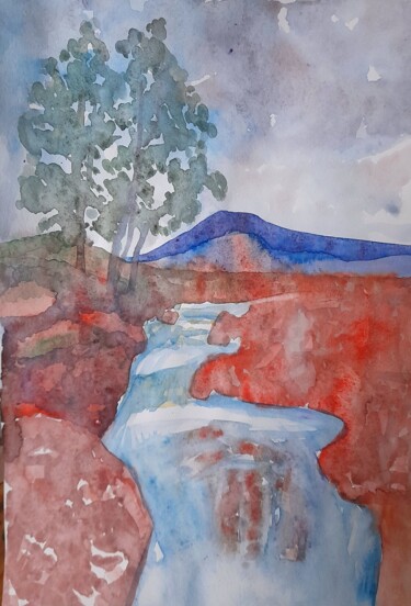 Pittura intitolato "mountain sream" da Alexey Zhucovsky, Opera d'arte originale, Acquarello