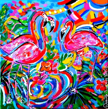 Peinture intitulée "Flamingos" par Daniele Jasselin, Œuvre d'art originale, Acrylique