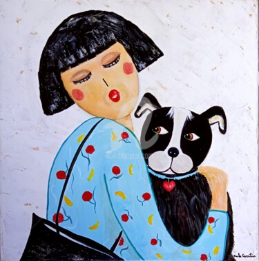 Peinture intitulée "Lolotte et son chien" par Nicole Carretier, Œuvre d'art originale, Acrylique