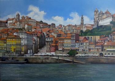 Vista de Oporto desde Gaia Peinture intitulée "Vista de Oporto des…" par Tomás Castaño, Œuvre d'art originale, Huile Monté sur Châssis en bois