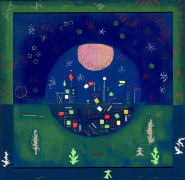 Painting titled "Pink Moon over the…" by Tomasz, Original Artwork, Acrylic