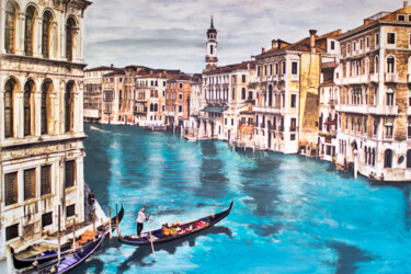 Malarstwo zatytułowany „Venice” autorstwa Kris Mercer, Oryginalna praca, Akryl Zamontowany na Drewniana rama noszy