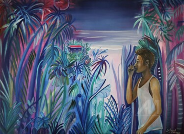 Vape de minuit à Nebula Bay 绘画 标题为“Vape de minuit à Ne…” 由Sofigael M., 原创艺术品, 油 安装在木质担架架上