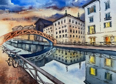 "Romantic night in a…" başlıklı Tablo Olga Kaskevych tarafından, Orijinal sanat, Suluboya