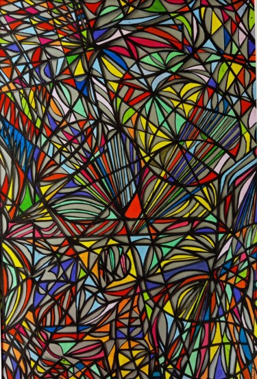 Pintura intitulada "Vitrail 202410 L'en…" por Dominique Jolivet, Obras de arte originais, Aquarela Montado em Cartão