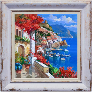 Amalfi in bloom square version - Italy painting & frame Malarstwo zatytułowany „Amalfi in bloom squ…” autorstwa Vincenzo Somma, Oryginalna praca, Olej Zamontowany na Drewniana rama…