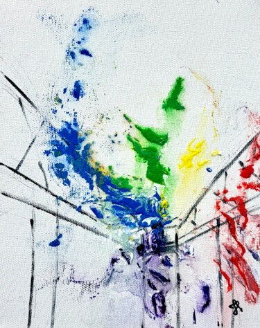 Painting titled "Arc-en-ciel sur le…" by Jacqueline Poitevin, Original Artwork, Acrylic Mounted on Wood Stretcher frame