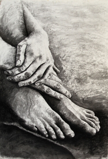 Malerei mit dem Titel "Mit Hand und Fuß" von Susanne Jörgen, Original-Kunstwerk, Kohle