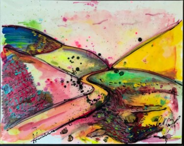 Painting titled "CHEMIN VERS LES LAV…" by Patmoli, Original Artwork, Acrylic