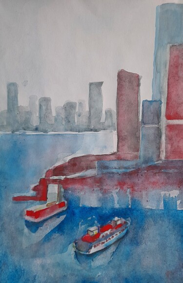 Malarstwo zatytułowany „NYC in the morning” autorstwa Alexey Zhucovsky, Oryginalna praca, Akwarela