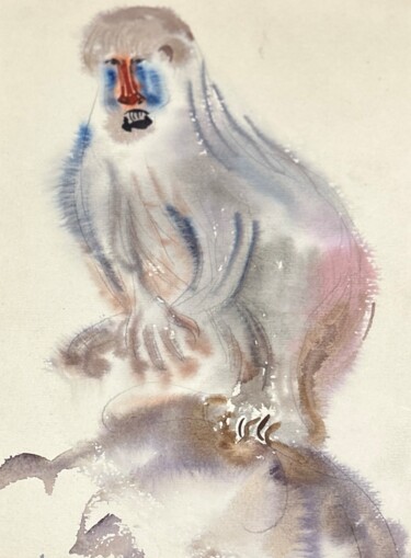 Painting titled "Monkey" by Val Saponov, Original Artwork, Watercolor