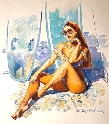 Sunny day. Watercolor. Part of diptych Картина под названием "Sunny day. Watercol…" - Simanolya, Подлинное произведение искусства, Акварель Установлен на картон