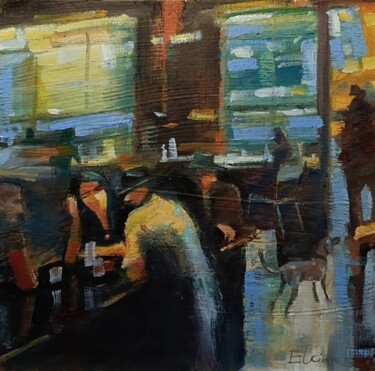Painting titled "In the bar" by Julia Elkina, Original Artwork, Oil