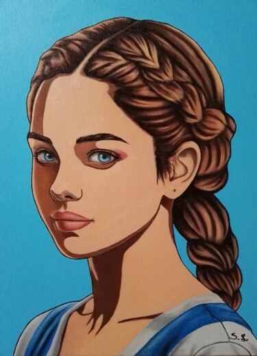 Painting titled "portrait pop art hu…" by Steivan Loundou, Original Artwork, Oil Mounted on Wood Stretcher frame