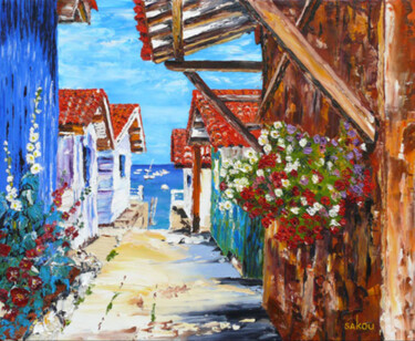 Peinture intitulée "Cap Ferret, roses t…" par Samuel Kouyoumdjian, Œuvre d'art originale, Huile Monté sur Châssis en bois