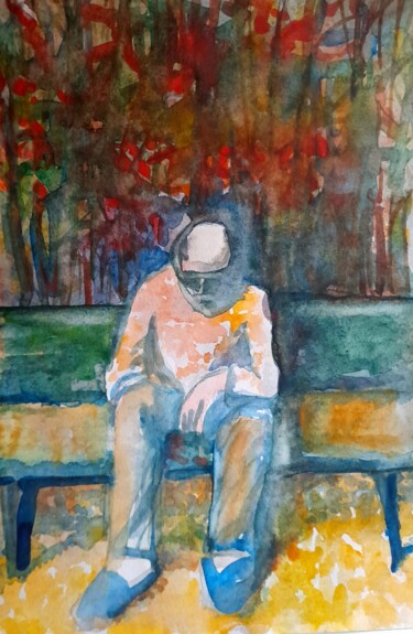 绘画 标题为“Sleeping man in the…” 由Alexey Zhucovsky, 原创艺术品, 水彩