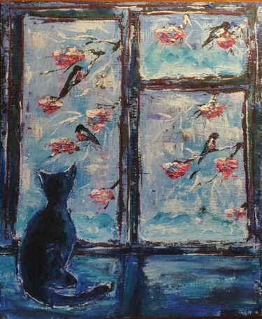 Schilderij getiteld "Behind the window" door Yurii Kril, Origineel Kunstwerk, Acryl