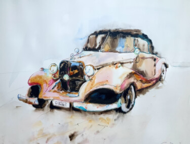 Vintage Convertible Automobile – Pale Pink 绘画 标题为“Vintage Convertible…” 由Olga Sova, 原创艺术品, 铅笔